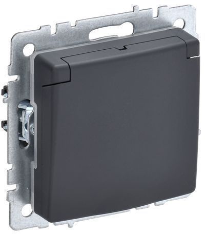 BRITE Розетка 1-местная с заземлением с защитными шторками и крышкой 16А IP44 РСбш10-3-44-БрГ графит IEK