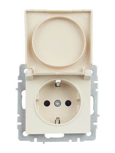 BRITE Розетка 1-местная с заземлением с защитными шторками и крышкой 16А IP44 РСбш10-3-44-БрКр бежевый IEK