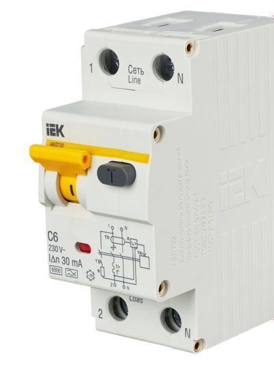 Диф. автомат  2П   6А  30мА  IEK  АВДТ-32  хар-кА С
