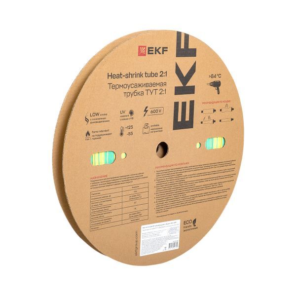 Термоусаживаемая трубка ТУТ нг 16/8 жел-зел рулон EKF PROxima