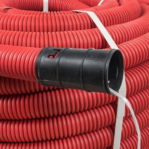 Труба гофр. двустенная ПНД/ПНД гибкая с протяжкой d63 мм (50 м) красная EKF-Plast