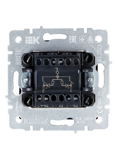 BRITE Выключатель 2-клавишный с индикацией 10А ВС10-2-1-БрГ графит IEK