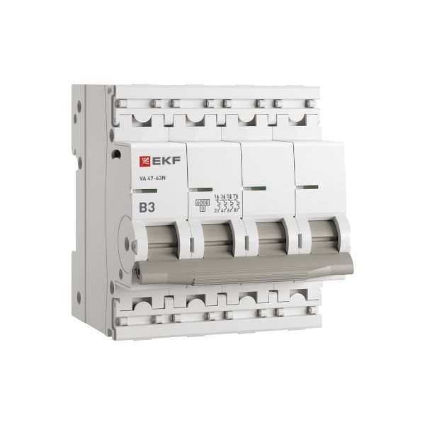 Автоматический выключатель 4P 3А (B) 6кА ВА 47-63N PROxima EKF
