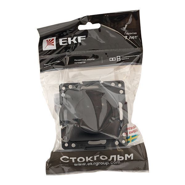 Стокгольм Механизм Розетки 1-местной с/з 16А автоматические клеммы черный с крышкой и защ. штор. IP44 EKF PROxima