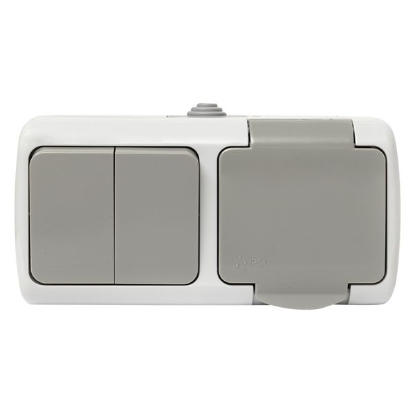 Мурманск Блок розетка 1-м 16А с заземлением с крышкой + 2-кл выключатель IP54 серый EKF