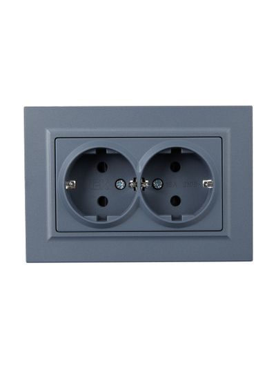 BRITE Розетка 2-местная с заземлением с защитными шторками 16А в сборе РСш12-3-БрМ маренго IEK