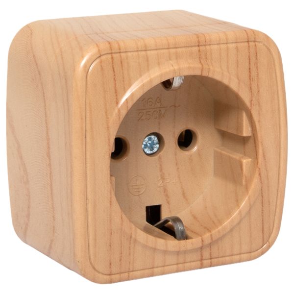 Розетка 1-местная ОП Минск 16А с заземлением светлое дерево EKF