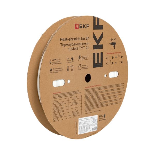 Термоусаживаемая трубка ТУТ нг 30/15 белая рулон EKF PROxima