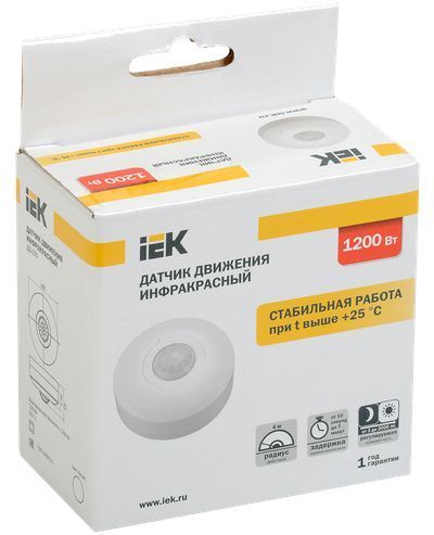 IEK Датчик движения ДД 025 белый, 1200Вт, 360 гр.,6М,IP20