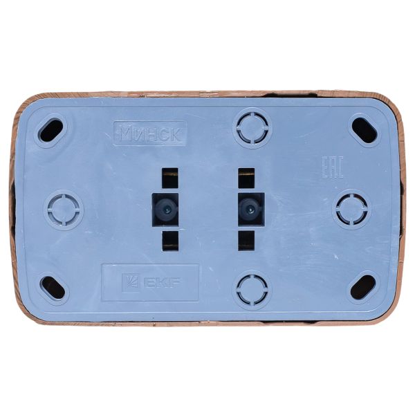 Розетка 2-местная ОП Минск 10А без заземления тёмное дерево EKF