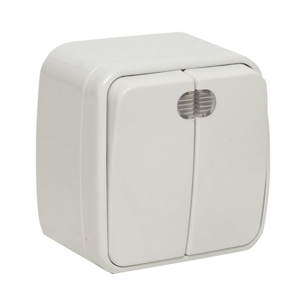 Минск Выключатель 2-клавишный ОП 10А с индикатором белый EKF