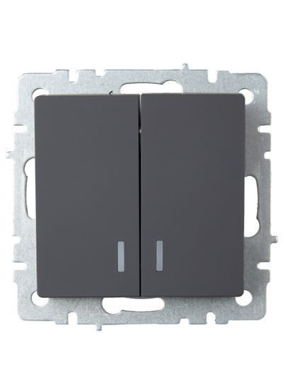 BRITE Выключатель 2-клавишный с индикацией 10А ВС10-2-1-БрГ графит IEK