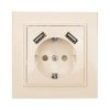 Минск Розетка 1-местная СП с/з 16А бежевая с защ. штор. с 2 USB 2,1А EKF