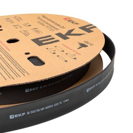 Термоусаживаемая трубка ТУТ нг 30/15 черная рулон EKF PROxima