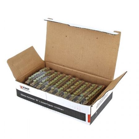 Шина "0" N (6x9мм) 8 отверстий латунь 2 синих угловых изолятора EKF PROxima