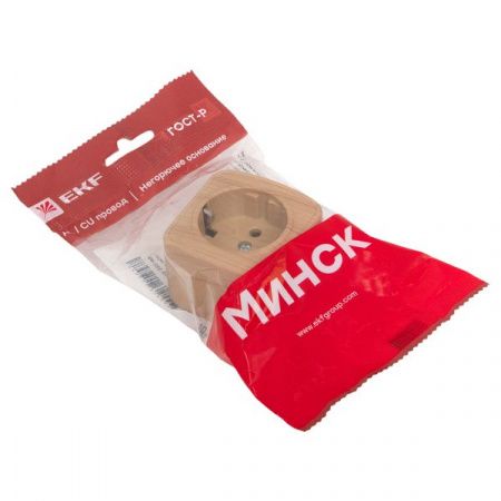 Розетка 1-местная ОП Минск 16А с заземлением светлое дерево EKF