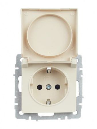 BRITE Розетка 1-местная с заземлением с защитными шторками и крышкой 16А IP44 РСбш10-3-44-БрКр бежевый IEK