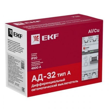 Автоматический выключатель дифференциального тока АД-32 1P+N 16А характеристика C 10мА тип A электронный 4,5кА PROXIMA EKF