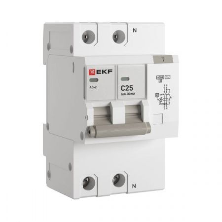 Автоматический выключатель дифференциального тока АД-2 2Р 25А характеристика C 30мА тип АС электронный 6кА PROXIMA EKF