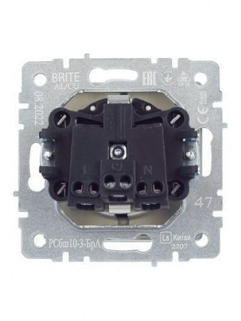 BRITE Розетка 1-местная с заземлением с защитными шторками и крышкой 16А IP20 РСбш10-3-БрА алюминий IEK