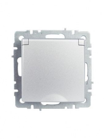 BRITE Розетка 1-местная с заземлением с защитными шторками и крышкой 16А IP20 РСбш10-3-БрА алюминий IEK