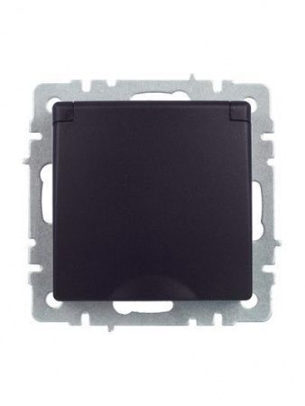 BRITE Розетка 1-местная с заземлением с защитными шторками и крышкой 16А IP44 РСбш10-3-44-БрЧ черный IEK