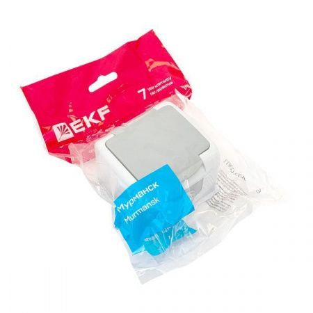 Мурманск Розетка 1-местная 16А с заземлением с крышкой IP54 серый с защитными шторками EKF