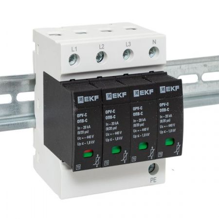 Ограничитель импульсных напряжений ОПВ-C/4P In 20кА 440В с сигн. EKF