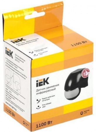Датчик движения ДД-010 1100Вт 180град 10м IP44 черный IEK