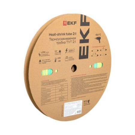 Термоусаживаемая трубка ТУТ нг 16/8 жел-зел рулон EKF PROxima