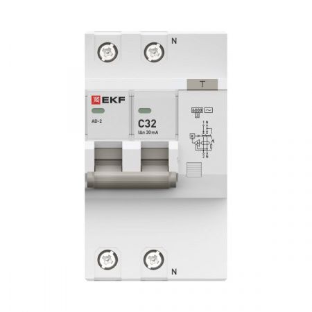Автоматический выключатель дифференциального тока АД-2 2Р 32А характеристика C 30мА тип АС электронный 6кА PROXIMA EKF