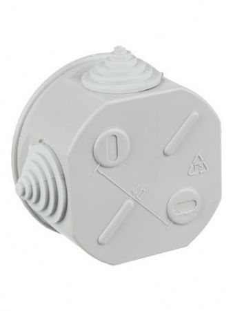 Коробка распаячная КМ41237 для открытой проводки безгалогенная (HF) D=75х40мм IP44 4 гермоввода серая IEK