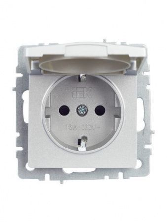 BRITE Розетка 1-местная с заземлением с защитными шторками и крышкой 16А IP20 РСбш10-3-БрА алюминий IEK