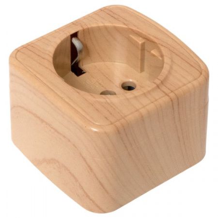 Розетка 1-местная ОП Минск 16А с заземлением светлое дерево EKF