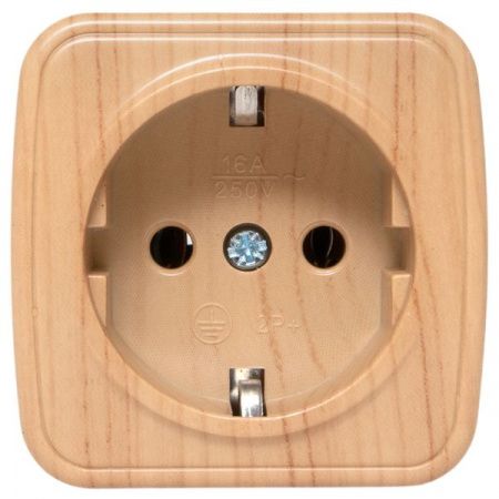 Розетка 1-местная ОП Минск 16А с заземлением светлое дерево EKF