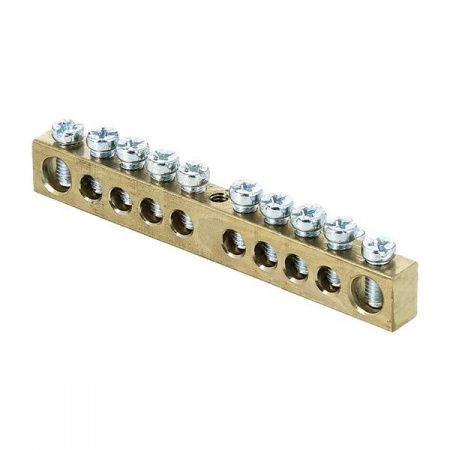 Шина PEN "ноль-земля" (6x9мм) 10 отверстий латунь крепеж по центру EKF PROxima