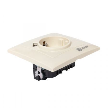 Валенсия розетка 1-местная с/з 16А кремовая с защ. штор. с 2 USB 2,1А EKF PROxima