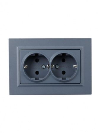 BRITE Розетка 2-местная с заземлением с защитными шторками 16А в сборе РСш12-3-БрМ маренго IEK