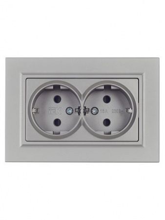 BRITE Розетка 2-местная с заземлением с защитными шторками 16А в сборе РСш12-3-БрС сталь IEK