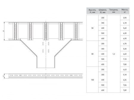 Ответвитель T-образный для лестничного лотка 50x200 мм EKF