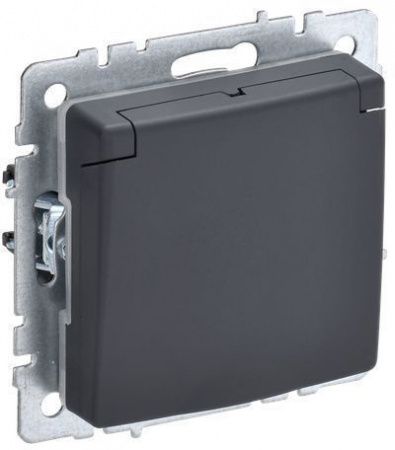 BRITE Розетка 1-местная с заземлением с защитными шторками и крышкой 16А IP44 РСбш10-3-44-БрГ графит IEK