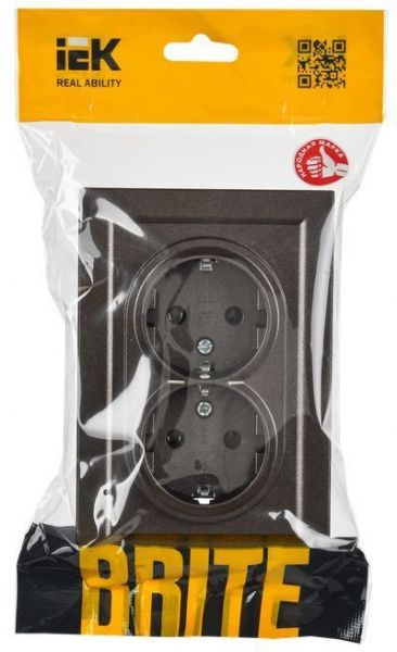 BRITE Розетка 2-местная с заземлением без защитных шторок 16А в сборе РС12-3-БрТБ темная бронза IEK
