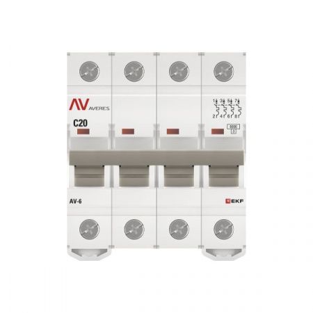 Выключатель автоматический AV-6 4P 20A (C) 6kA EKF AVERES