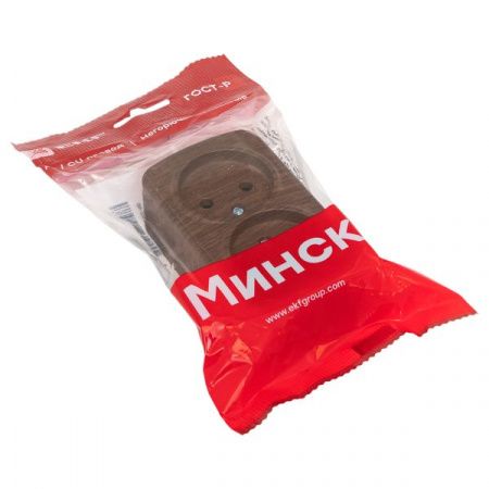 Розетка 2-местная ОП Минск 10А без заземления тёмное дерево EKF